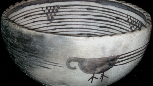 earthenware bowl with bird-like design