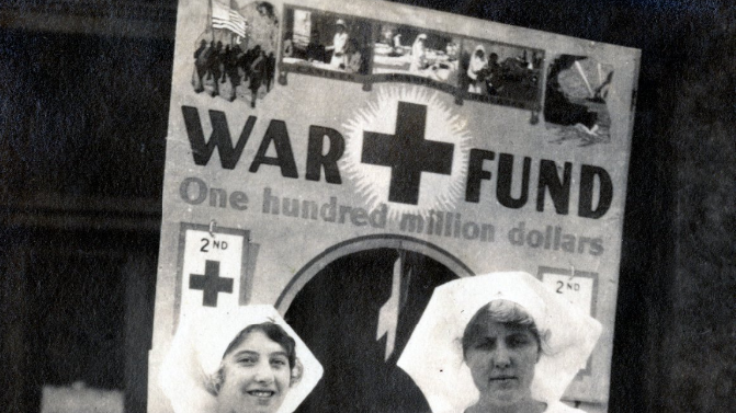Two women in nurses uniforms, ca. 1918