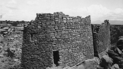 masonry wall with door at Mesa Verde